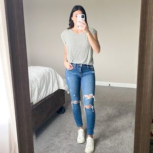 Short Sleeve Green Stripe T-Shirt with Knot Detail